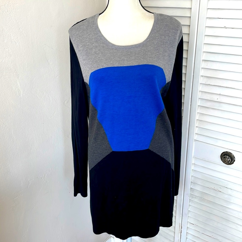 LEO & NICOLE Color Long Block Sweater, Black/Blue/Gray, Size XL